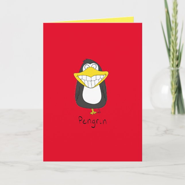 Pengrin Grinning Penguin Funny Greeting Card (Front)