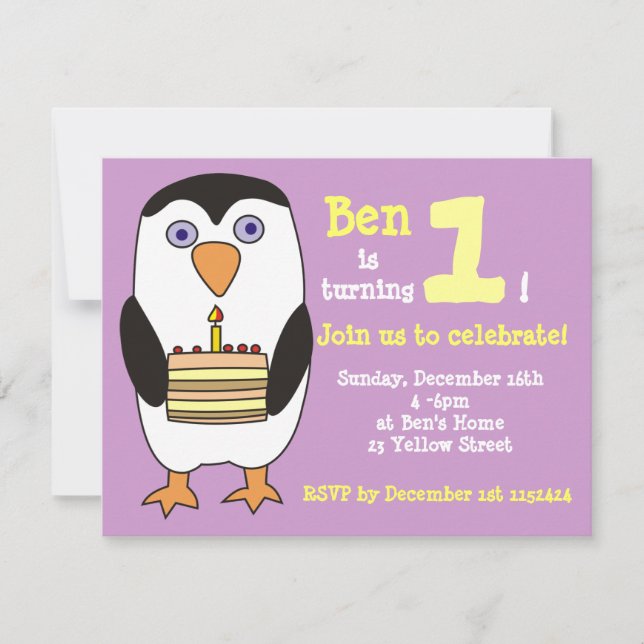 Penguin 1st Birthday Invitation, Birthday Party Invitation (Front)