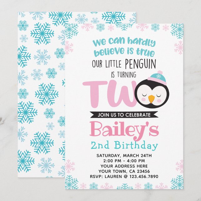 Penguin 2nd Birthday Invitation (Front/Back)