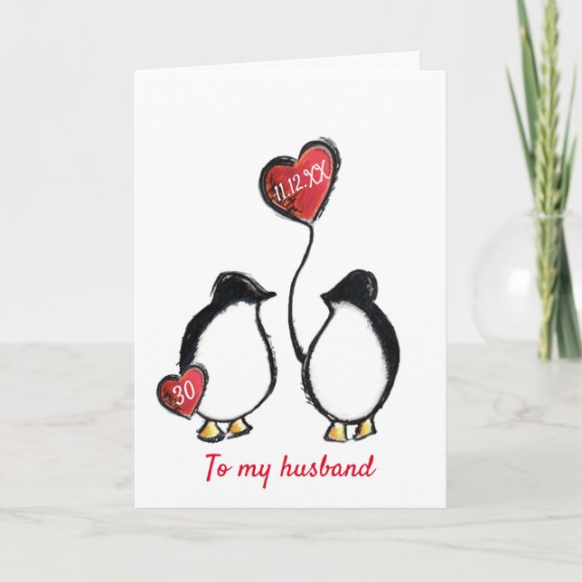 Penguin 30th pearl wedding anniversary husband card (Front)
