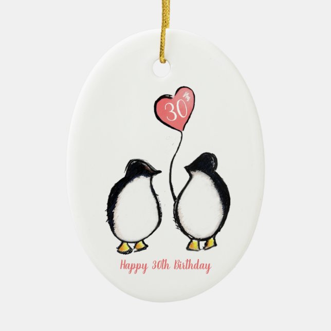 Penguin 30th wife birthday (or any age) ceramic ornament (Front)