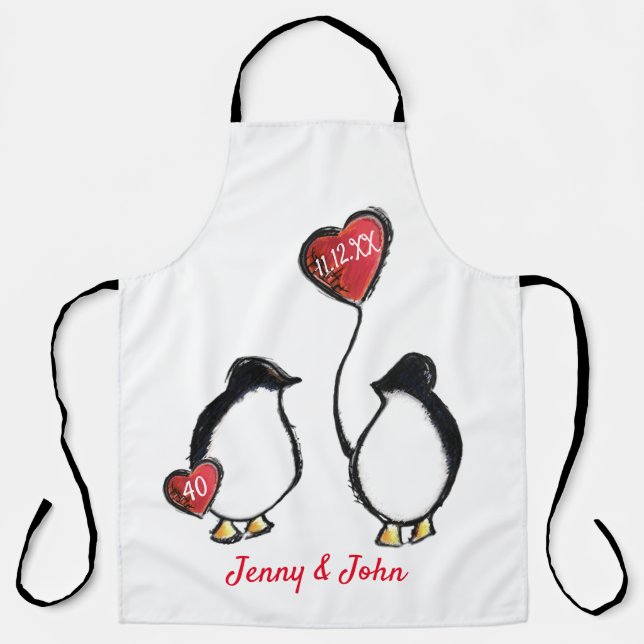 Penguin 40th ruby or any wedding anniversary apron (Front)