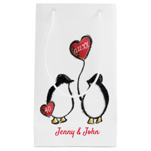 Penguin 40th ruby wedding anniversary small gift bag