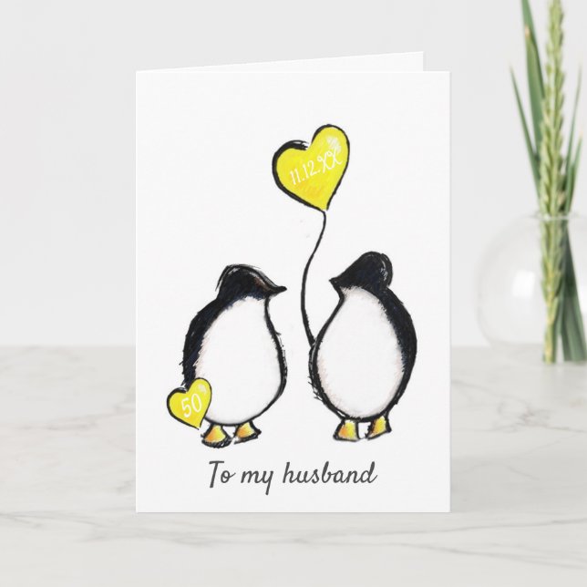 Penguin 50th Golden wedding anniversary husband Card (Front)