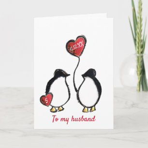 Penguin 5th wood wedding anniversary husband card