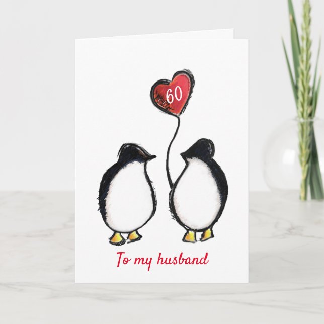 Penguin 60th birthday or any age husband card (Front)
