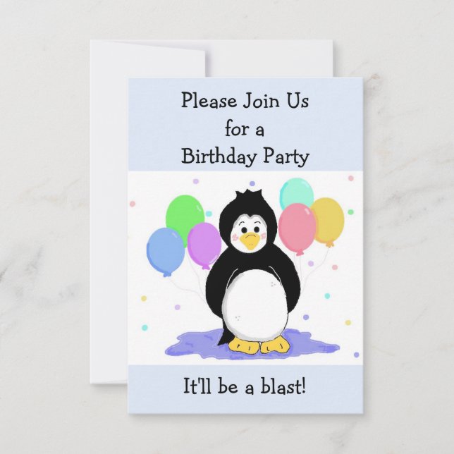 Penguin and Balloons Birthday Invitation (Front)