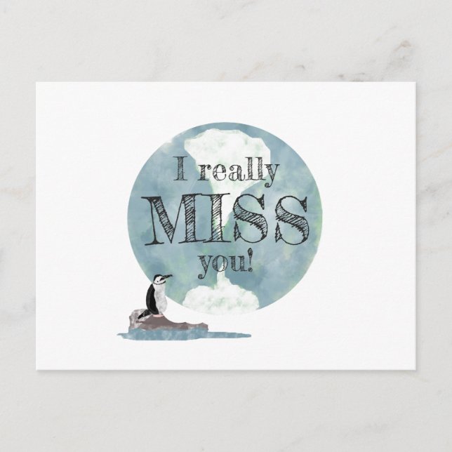 Penguin and Earth Day Miss You Teacher Postcard (Front)