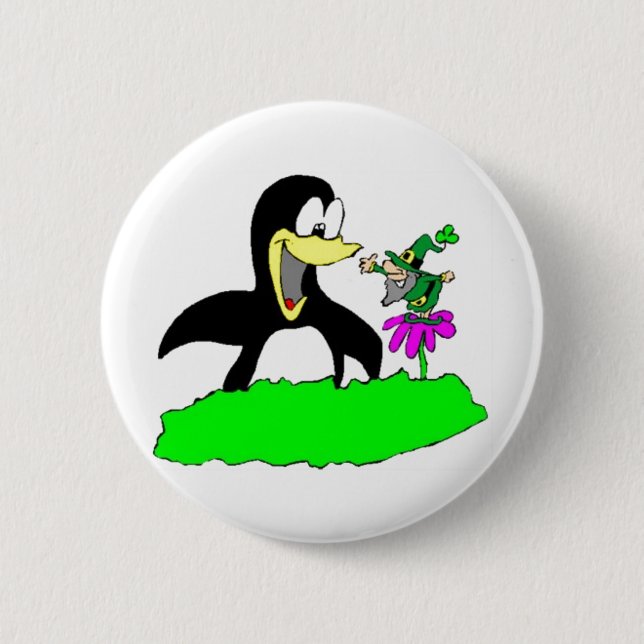 Penguin and Leprechaun 2 Inch Round Button (Front)