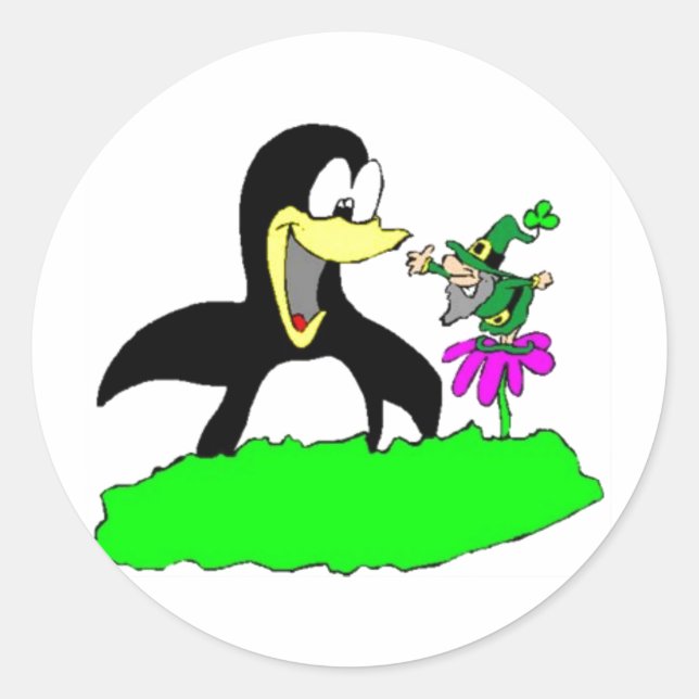 Penguin and Leprechaun Classic Round Sticker (Front)