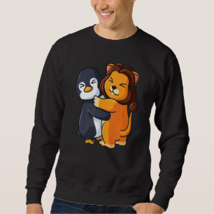 Penguin And Lion Cute Animal Hugging Women Girls Sweatshirt