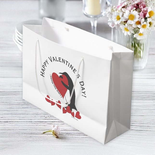 Penguin and Red Heart Happy Valentine's Day Large Gift Bag (Creator Uploaded)
