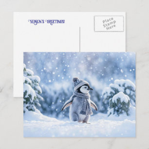 Penguin and Scarf Hat Cute Christmas Holiday Postcard