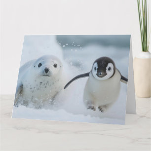 Penguin and Seal Friends - Frolicking in the Snow Card