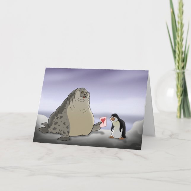 Penguin and Seal Valentine's Day Card (Front)