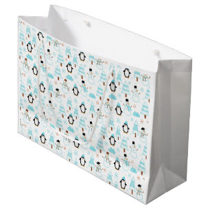 Penguin and Snowman Winter Pattern Large Gift Bag