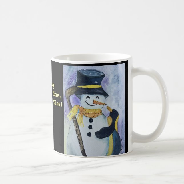 Penguin and Snowman with hockey stick mug (Right)