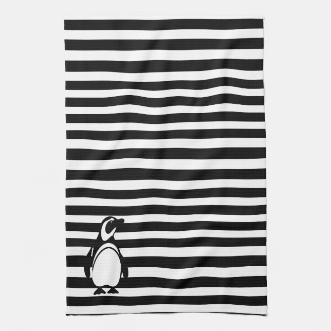 Penguin and Stripes Kitchen Towel (Vertical)