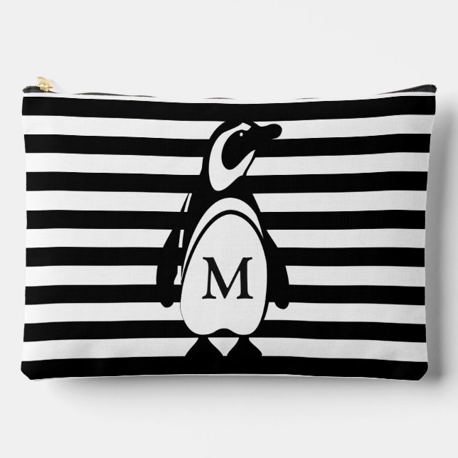 Penguin and Stripes Monogrammed Accessory Pouch (Front)