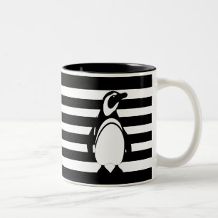 Penguin and Stripes Two-Tone Coffee Mug