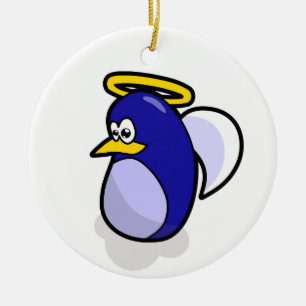 Penguin angel round ornament