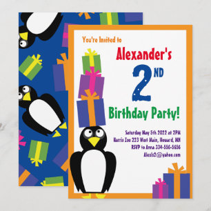 Penguin Animal Kid's Birthday Party Invitations