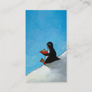 Penguin art fun cute bird in glasses reading book business card