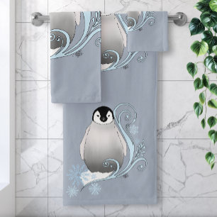 Penguin Art Nouveau Snowflakes Bath Towel Set