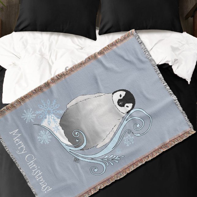 Penguin Art Nouveau Snowflakes Throw Blanket (Creator Uploaded)