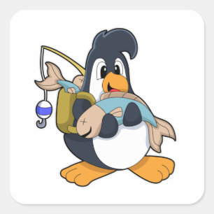 Penguin as Angler with Fish Square Sticker