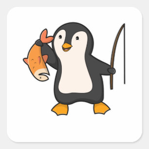 Penguin as Angler with Fish Square Sticker