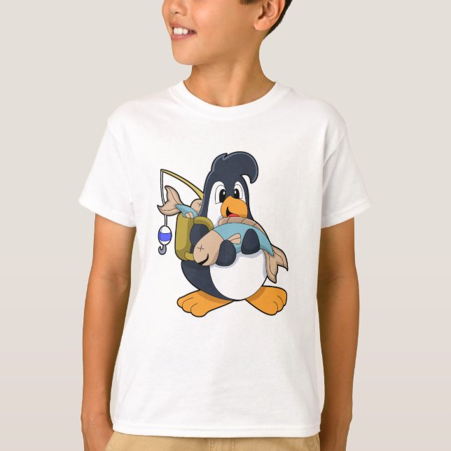 Penguin as Angler with Fish T-Shirt (Front)