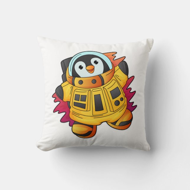 Penguin as Astronaut in Suit Throw Pillow (Front)