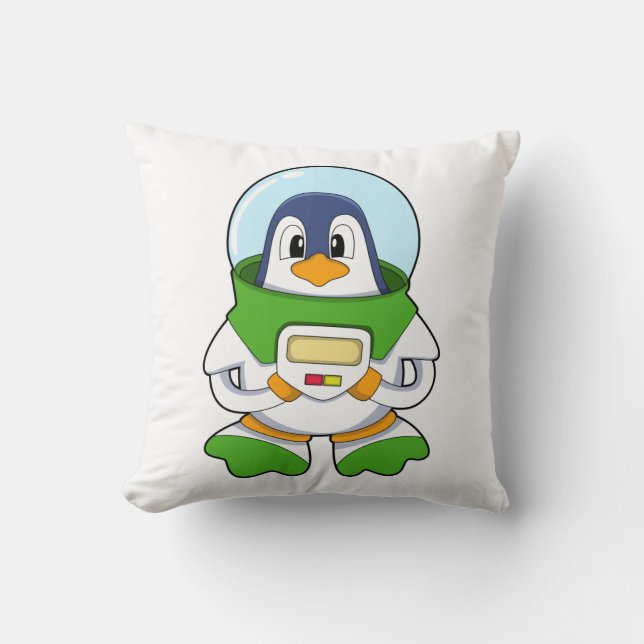 Penguin as Astronaut with Costume Throw Pillow (Front)