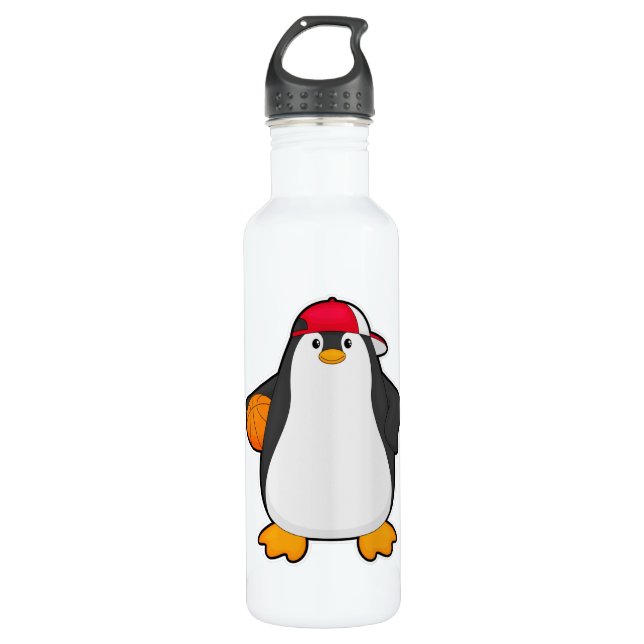 Penguin as Basketball player with Basketball ball 710 Ml Water Bottle (Front)