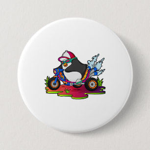 Penguin as Biker with Motorcycle 3 Inch Round Button
