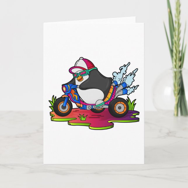 Penguin as Biker with Motorcycle Card (Front)