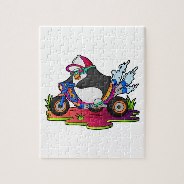 Penguin as Biker with Motorcycle Jigsaw Puzzle (Vertical)