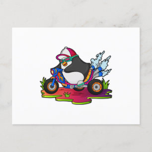 Penguin as Biker with Motorcycle Postcard