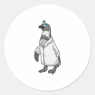 Penguin as Doctor with Doctor's coat Classic Round Sticker