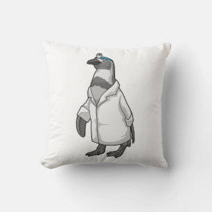 Penguin as Doctor with Doctor's coat Throw Pillow