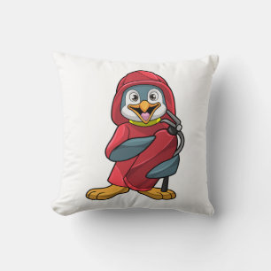 Penguin as Firefighter with Extinguisher Throw Pillow