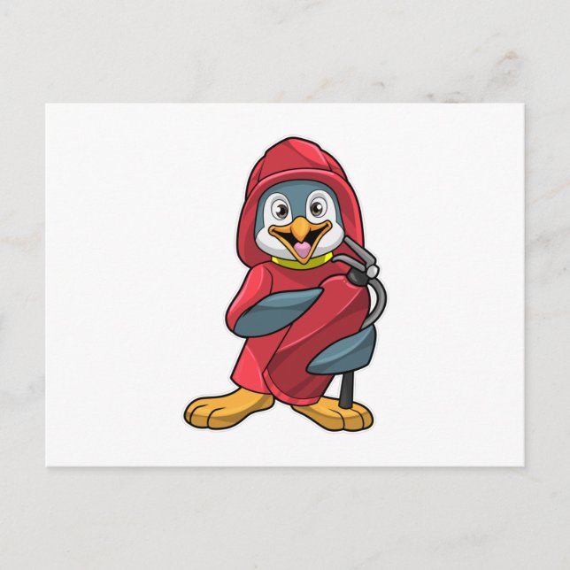 Penguin as Firefighter with Fire extinguisher Postcard (Front)