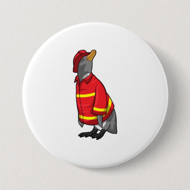 Penguin as Firefighter with Helmet 3 Inch Round Button (Front)
