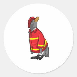 Penguin as Firefighter with Helmet Classic Round Sticker