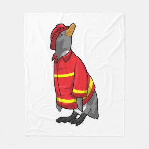 Penguin as Firefighter with Helmet Fleece Blanket