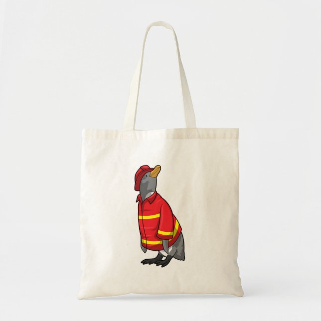 Penguin as Firefighter with Helmet Tote Bag (Front)