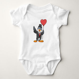Penguin as Groom with Heart Ballon Baby Bodysuit
