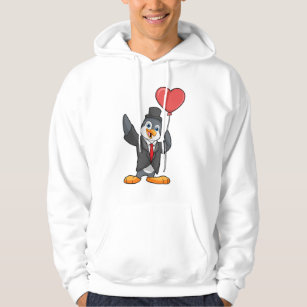 Penguin as Groom with Heart Ballon Hoodie
