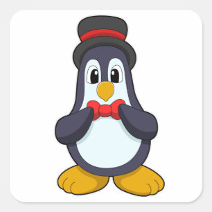Penguin as Groom with Ribbon & Hat Square Sticker